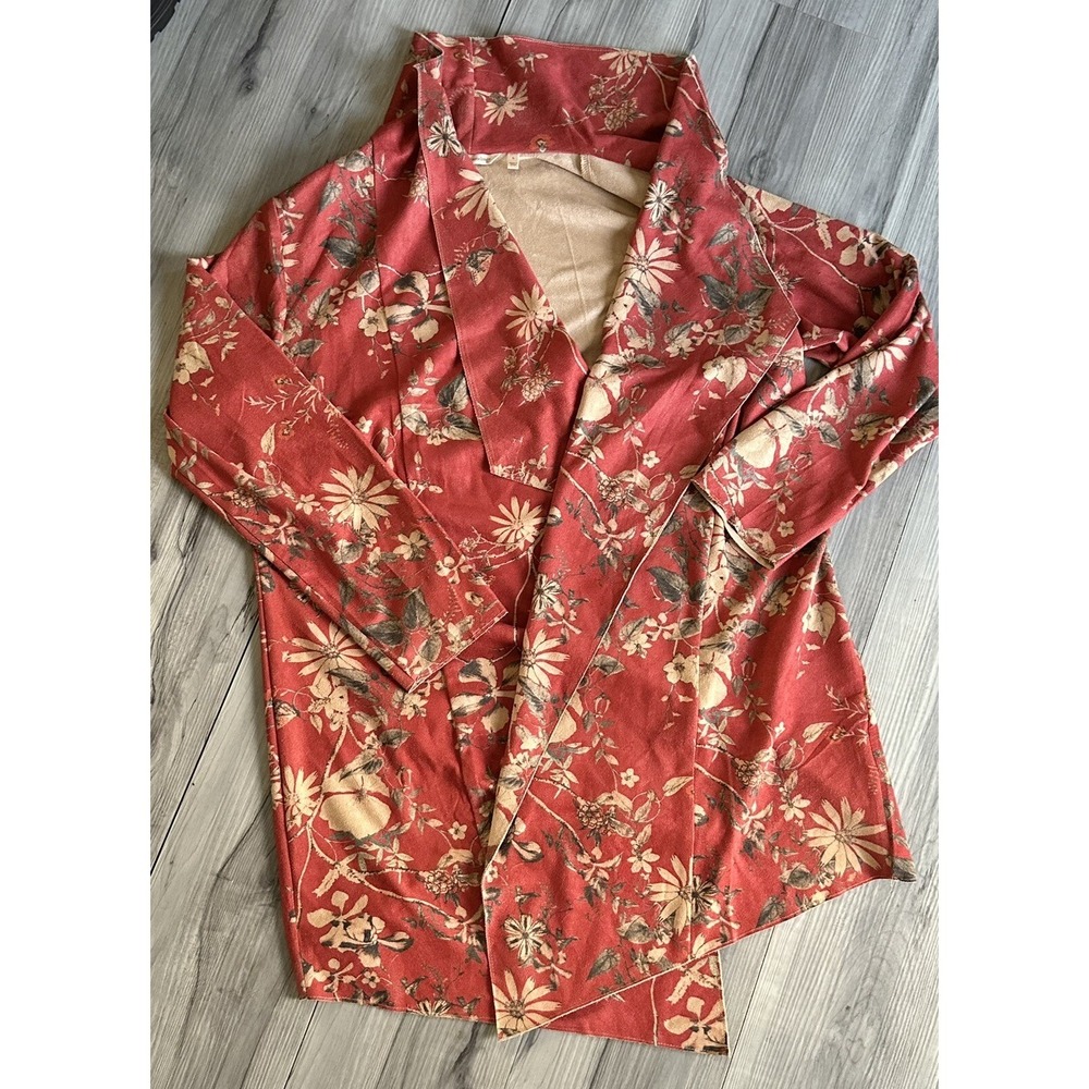 SOFT SURROUNDINGS Faux Suede Waterfall Drape Collar Open Cardigan Women's Size L